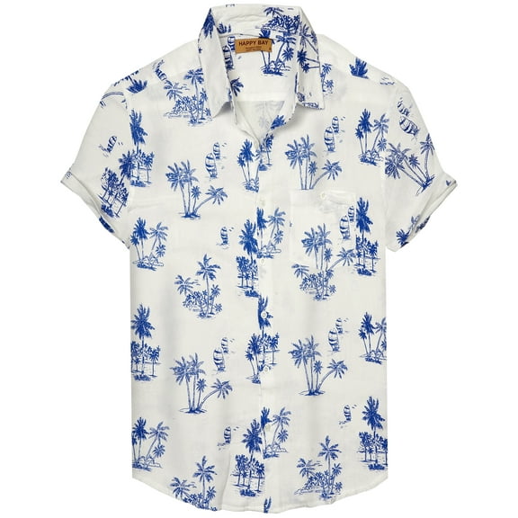 LA LEELA Men's Hawaiian Shirts Aloha Beach Shirts Casual Short Sleeve Button Up Shirt Men M Beach, White Summer Vacation Holiday