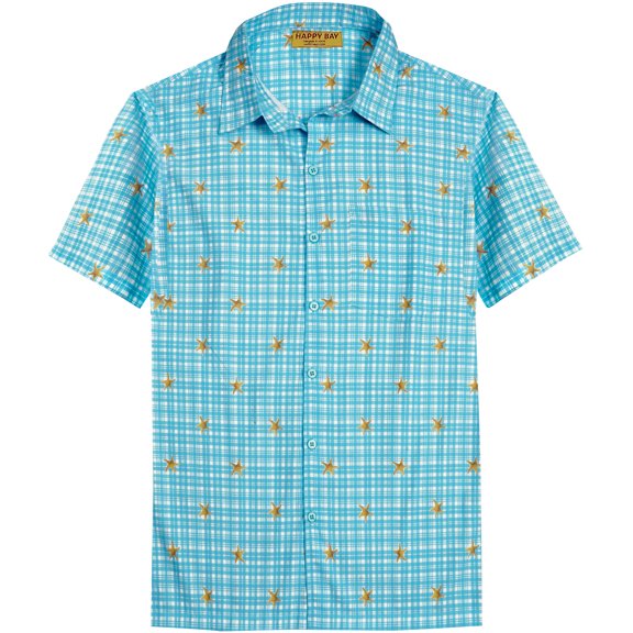 LA LEELA Men's Hawaiian Shirts Aloha Beach Shirts Casual Short Sleeve Button Up Shirt Men S Ethnic, Blue Summer Vacation Holiday