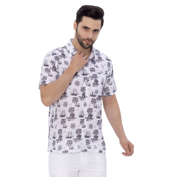 LA LEELA Men's Hawaiian Shirts Aloha Casual Beach Shirts Short Sleeve Button Down Collared Shirt Men M Tropical, White Summer