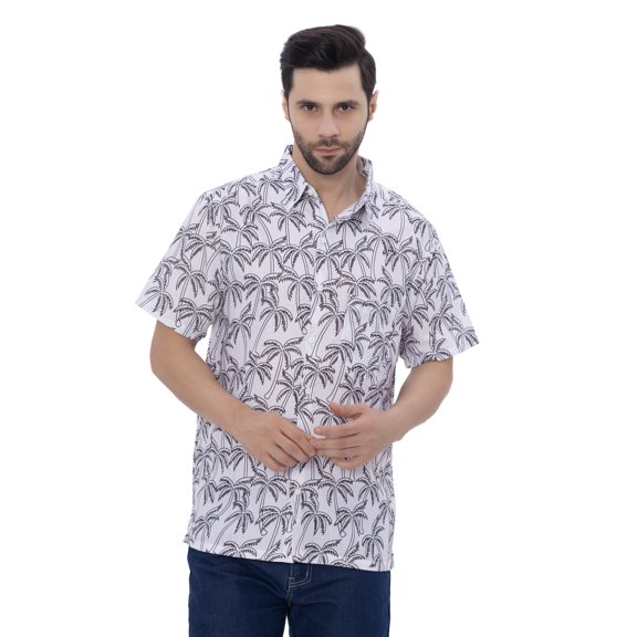 LA LEELA Men's Hawaiian Shirts Aloha Casual Beach Shirts Short Sleeve Button Down Collared Shirt Men S Palm Tree, White