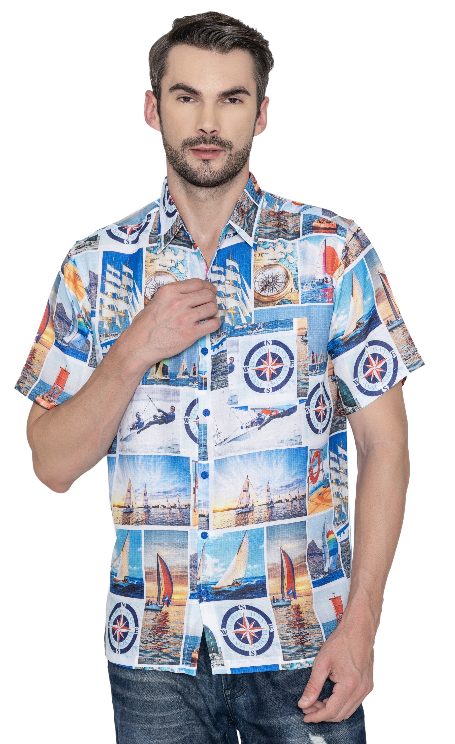 LA Leela Men's Funky Beach Hawaiian Shirt - Ruby Leaves Print, Button Down, Sizes Up To 5XL