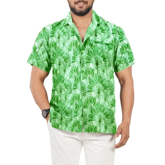 LA LEELA Men's Hawaiian Shirts Short Sleeve Button Down Shirt Men's Summer Shirts Casual Beach Holiday Hawaii Shirts for Men Funny S Fern, Leaves