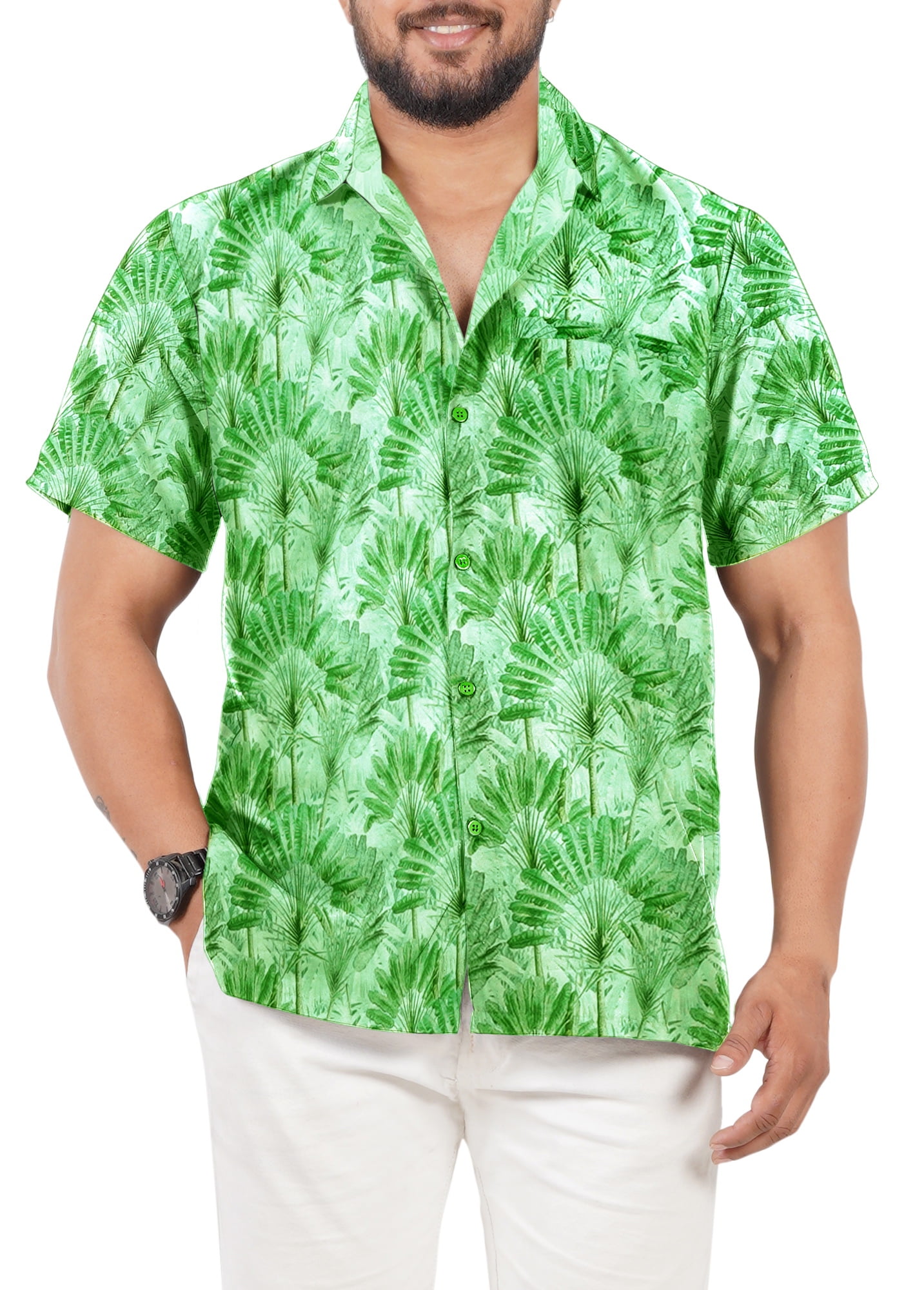 LA Leela Men's Hawaiian Shirt - Funky Tropical Print Button Down, Regular Fit, Lightweight Fabric (5XL, Ruby Leaves)