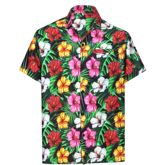 LA LEELA Men's Hawaiian Shirts Short Sleeve Button Down Shirt Floral Shirt Men Summer Beach Casual Vacation Tropical Shirts for Men Funny M Rose Mallow, Black