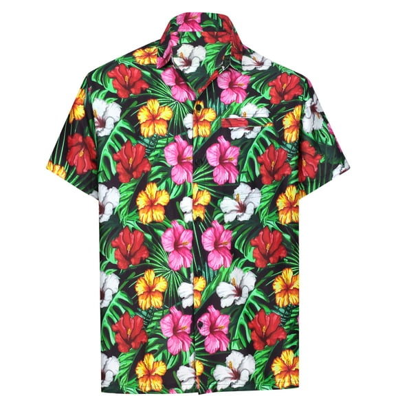 LA LEELA Men's Hawaiian Shirts Short Sleeve Button Down Shirt Floral Shirt Men Vacation Tropical Beach Summer Party Shirts for Men Funny XL Rose Mallow, Black