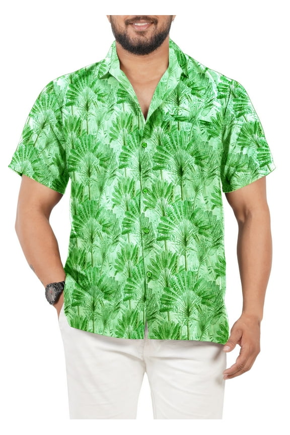 Men's Hawaiian Shirts Short Sleeve Button Down Shirt Men's Hawaii Shirts Boho Holiday Casual Summer Beach Shirts for Men Funny L Fern, Leaves