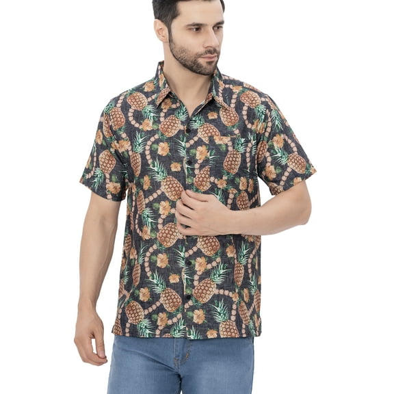 LA LEELA Men's Hawaiian Shirts Short Sleeve Button Down Shirt Men's Hawaii Shirts Boho Vacation Casual Summer Beach Shirts for Men Funny XXL Graphical Pineapple, Black For Dad