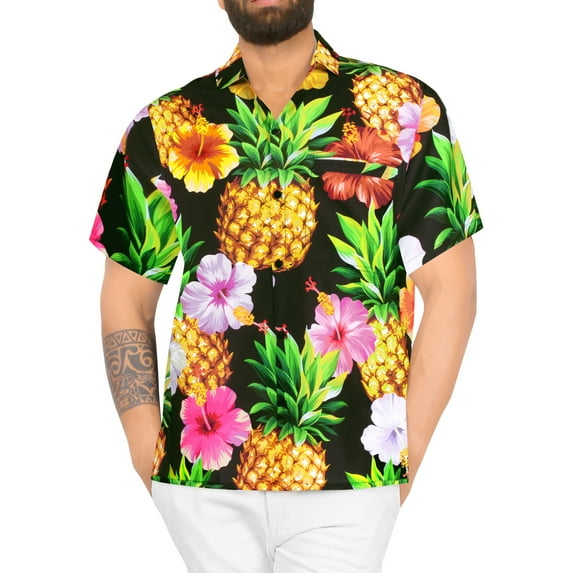 LA LEELA Men's Hawaiian Shirts Short Sleeve Button Down Shirt Men's Party Shirts Casual Holiday Summer Tropical Island Shirts for Men Funny XL Pineapple, Multicoloured For Dad