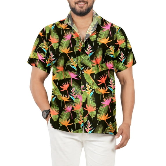 LA LEELA Men's Hawaiian Shirts Short Sleeve Button Down Shirt Men's Summer Shirts Casual Beach Holiday Hawaii Island Shirts for Men Funny XL Fall Leaves, Black
