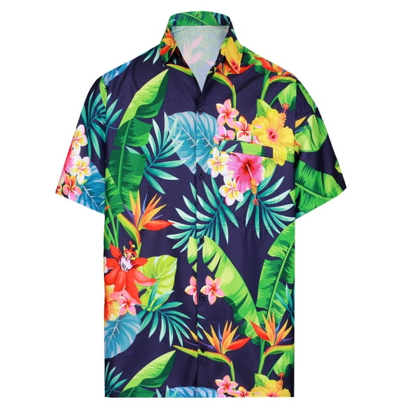 LA LEELA Men's Hawaiian Shirts Short Sleeve Button Down Shirt Men's Tropical Shirts Casual Vacation Summer Party Caribbean Shirts for Men Funny M Hibiscus Floral, Blue For Dad