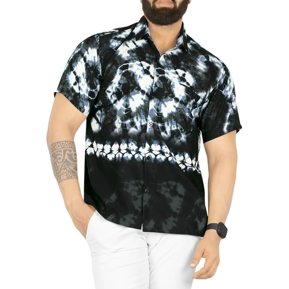 LA LEELA Men's Hawaiian Shirts Short Sleeve Button Down Shirt Mens Hawaii Shirts Boho Vacation Casual Summer Beach Shirts for Men Funny M Starlight, Black