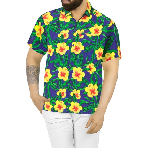 LA LEELA Men's Hawaiian Shirts Short Sleeve Button Down Shirt Mens Holiday Shirts Summer Beach Casual Aloha Tropical Shirts for Men Funny 5XL Floral, Blue