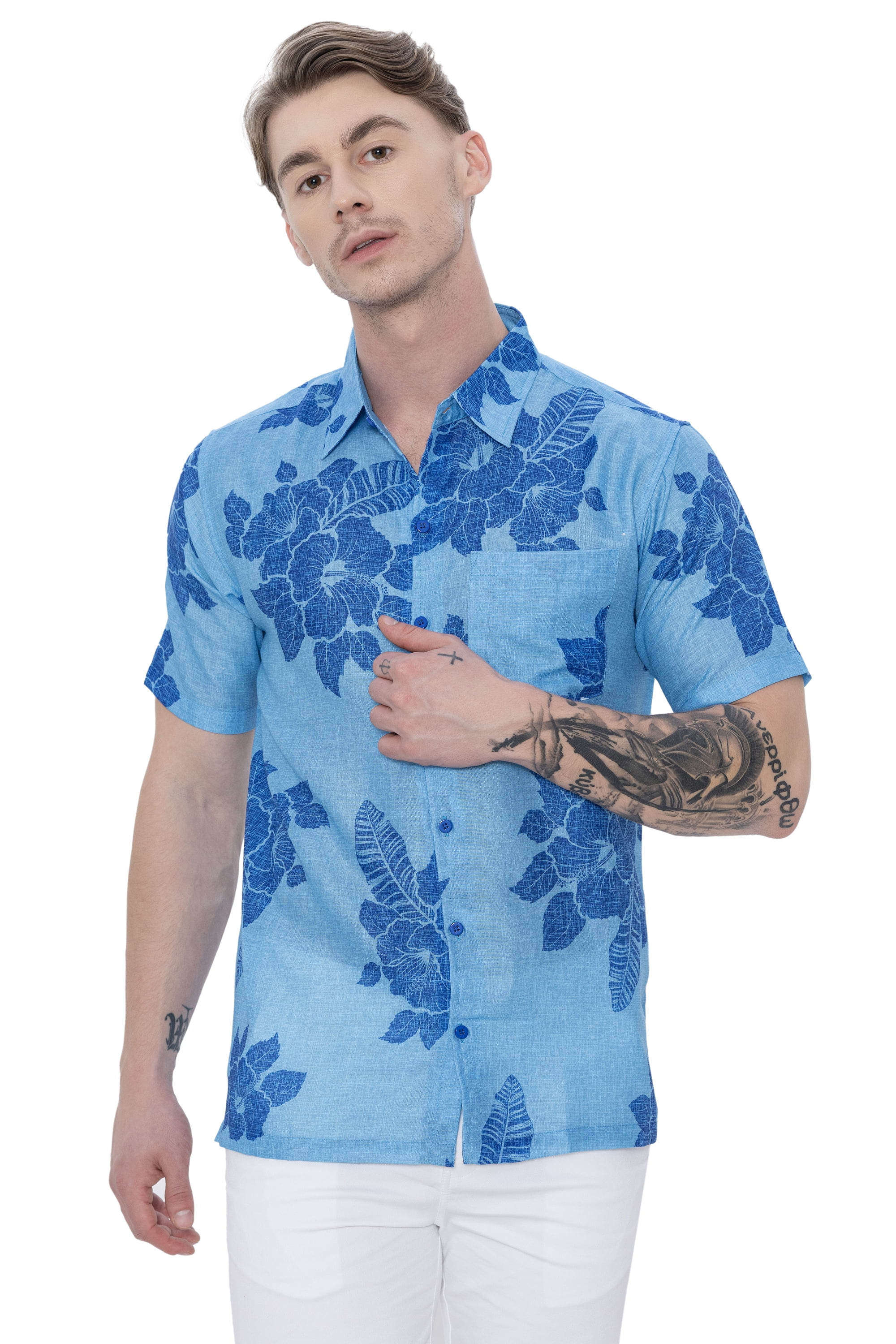 Men's Vintage Lotus Leaf Print Beach Shirt – Summer Casual Short Sleeve Top