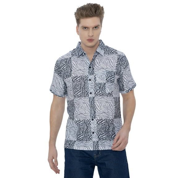LA LEELA Men's Hawaiian Shirts Short Sleeve Button Down Shirt Mens Summer Holiday Beach Shirts Casual Aloha Tropical Shirts for Men Funny S Animal Skin, Grey