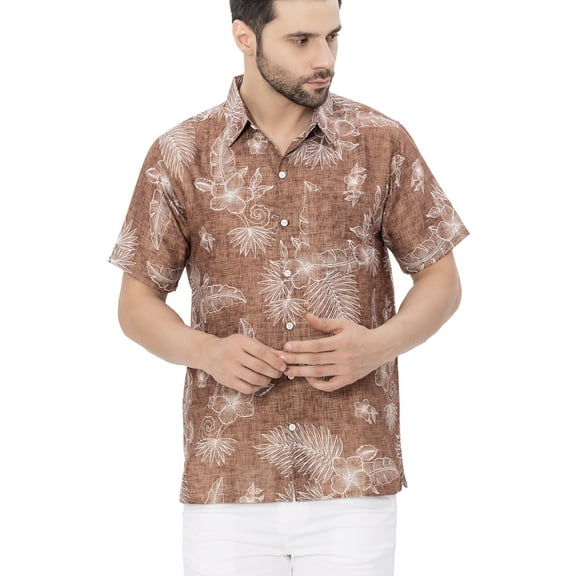 LA LEELA Men's Hawaiian Shirts Short Sleeve Button Down Shirt Mens Summer Holiday Beach Shirts Casual Aloha Tropical Shirts for Men Funny S Floral Leafs, Brown