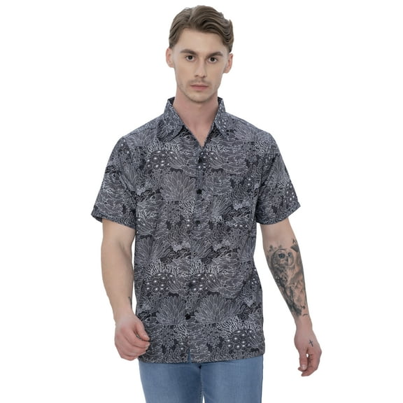 LA LEELA Men's Hawaiian Shirts Short Sleeve Button Down Shirt Mens Summer Holiday Beach Shirts Casual Aloha Tropical Shirts for Men Funny S Water Plants, Black