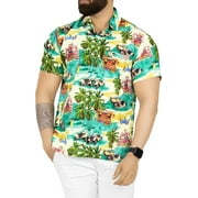 LA LEELA Men's Hawaiian Shirts Short Sleeve Button Down Shirt Mens Tropical Shirts Casual Vacation Summer Party Shirts for Men Funny L Green, Hawaii Party