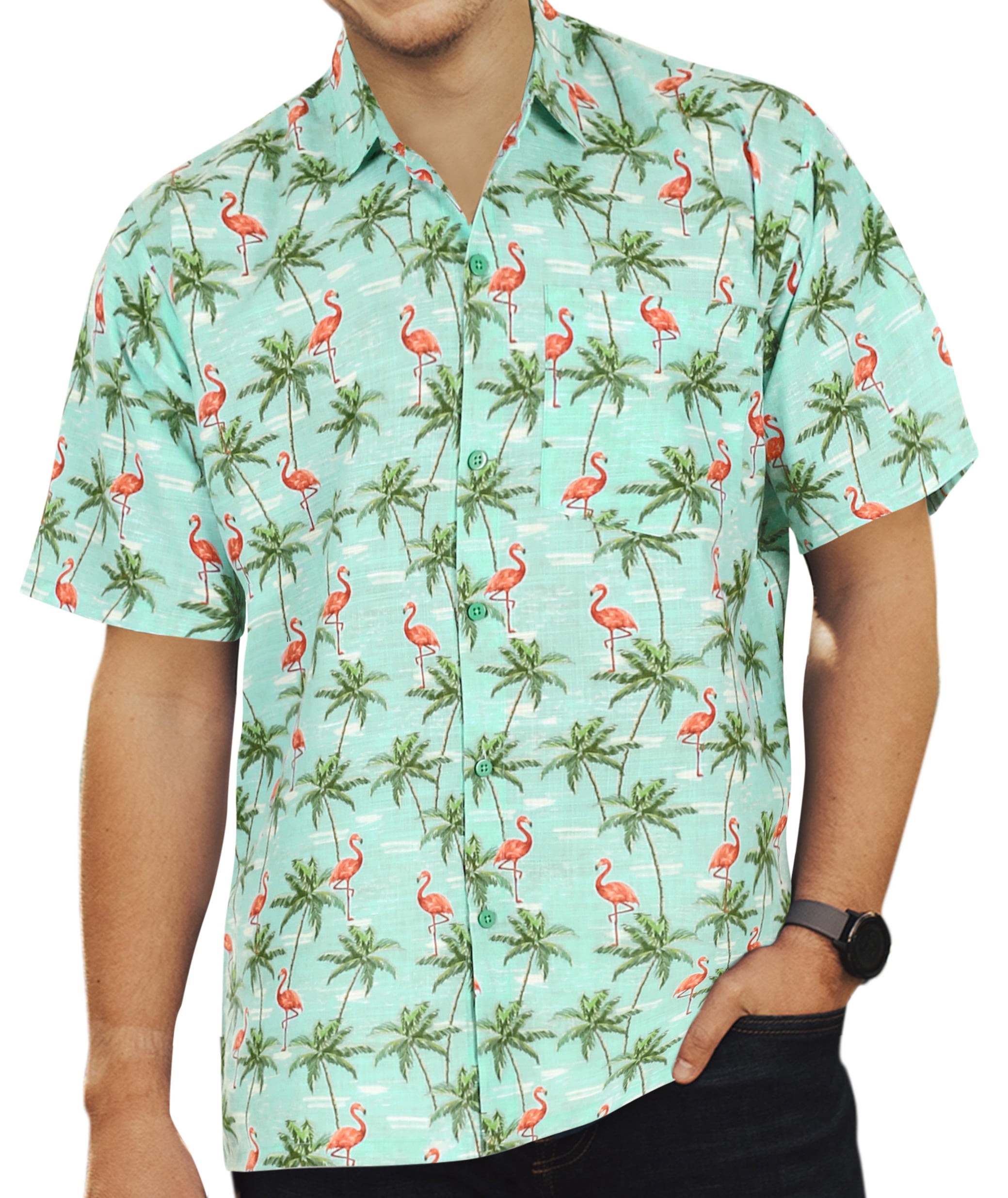 LA Leela Men's Hawaiian Shirt | Funky Beach Button Down, Tropical Leaves Print, Sizes Up To 5XL - View #10
