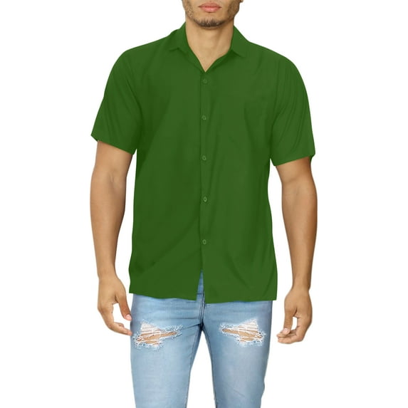 LA LEELA Men's Hawaiian Shirts Solid Beach Shirts Casual Short Sleeve Button Up Shirt Men 6XL Shamrock Green, Plain