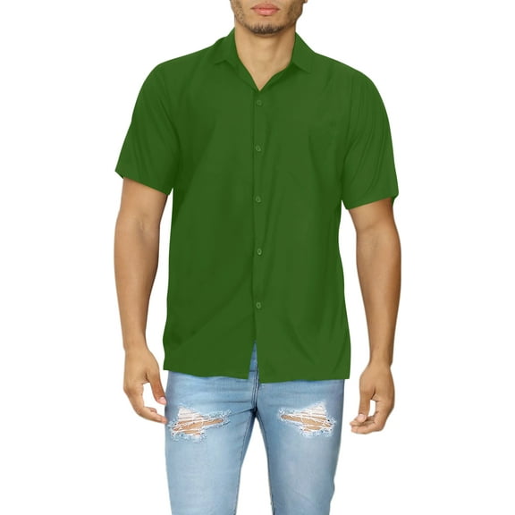 LA LEELA Men's Hawaiian Shirts Solid Beach Shirts Casual Short Sleeve Button Up Shirt Men L Shamrock Green, Plain