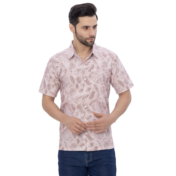 LA LEELA Men's Hawaiian Short Sleeve Button Down Shirt Mens Casual Shirts Vacation Camp Beach Summer Party Shirts for Men Funny S Tropical Leafs, Brown
