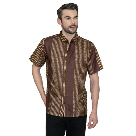 LA LEELA Men's Hawaiian Short Sleeve Holiday Beach Shirt XL Stripes Red Summer Vacation Holiday