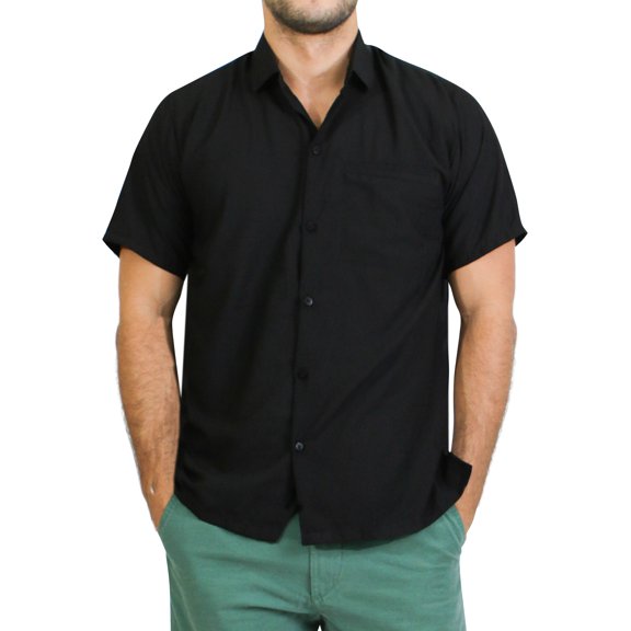 LA LEELA Men's Hawaiian Solid Beach Shirts Casual Short Sleeve Shirts Button Down Shirt Men 4XL Black, Plain