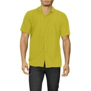 LA LEELA Men's Hawaiian Solid Beach Shirts Casual Short Sleeve Shirts Button Down Shirt Men 7XL Mustard, Plain