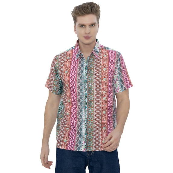 LA LEELA Men's Hawaiian Summer Holiday Beach Shirts S Geometric Multicolor Vacation Party