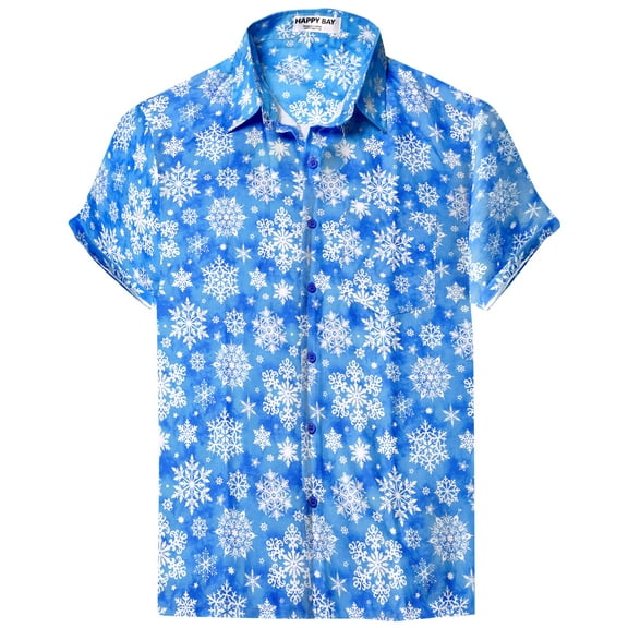LA LEELA Men's Holiday Beach Holiday Short Sleeve Santa Claus Party Hawaii Holiday Shirt Hawaiian Christmas Tree Shirts for Men M Royal Blue Snow Flakes