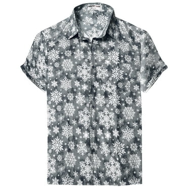 LA LEELA Men's Holiday Beach Holiday Short Sleeve Santa Claus Party Hawaii Holiday Shirt Hawaiian Christmas Tree Shirts for Men M Grey Snow Flakes