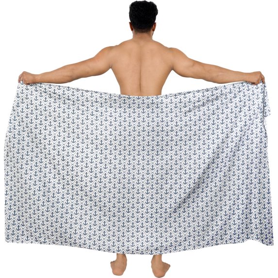 LA LEELA Men's Holiday Pareo Standard Swimsuits Elegant Vacation Sarong Swimwear Long Swim Beach Wrap One Size Anchor, White Summer Vacation