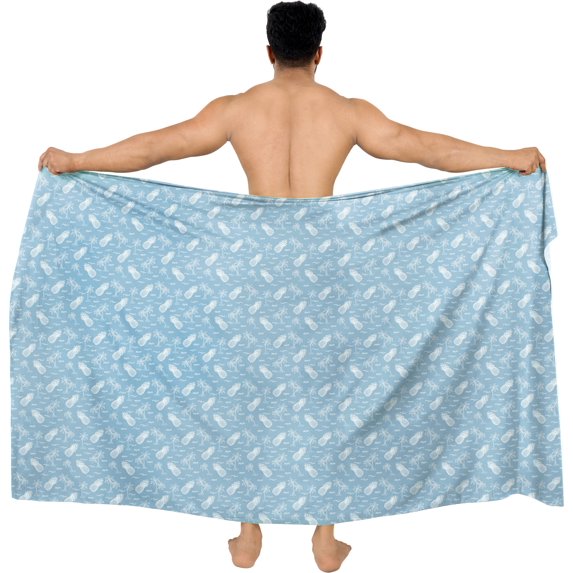 LA LEELA Men's Holiday Pareo Standard Swimsuits Elegant Vacation Sarong Swimwear Long Swim Beach Wrap One Size Palm Tree, Blue Vacation