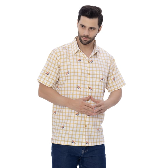 LA LEELA Men's Holiday Summer Men Tops Short Sleeve Vacation Beach Shirts Stylish Hawaii Party Casual Button-Down Shirt XXL Stripes, Yellow