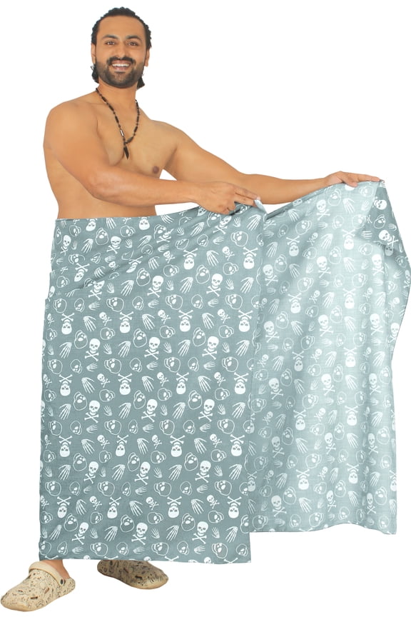 Men's Pareo Cotton Linen Effect Halloween Costumes Scary Pumpkin Swimwear Cover Up Beach Wrap Summer Sarong One Size Cotton Linen Effect Bones, Skull Grey