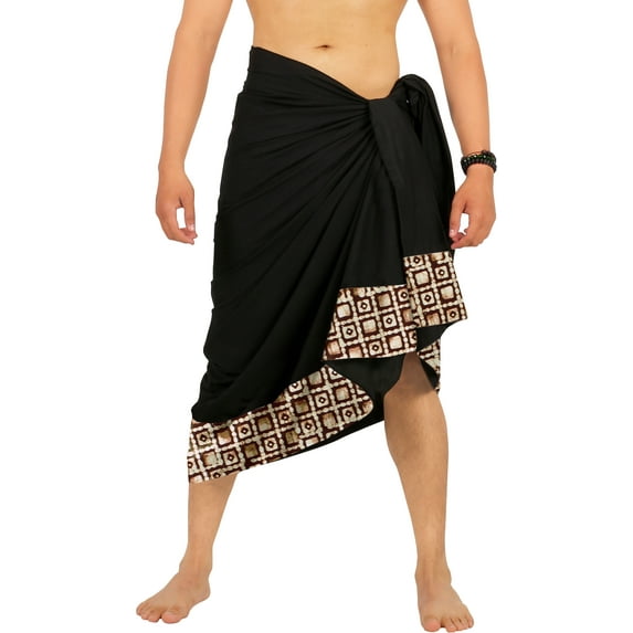 LA LEELA Men's Pareo Regular Swimsuits Sarong Long Swim Beach Wrap One Size Charcoal, Geometric Summer Vacation Party