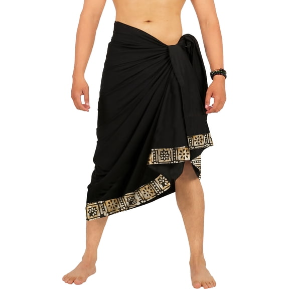 LA LEELA Men's Pareo Regular Swimsuits Sarong Long Swim Beach Wrap One Size Geometric, Black Summer Vacation Aloha
