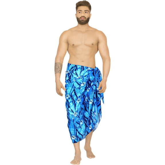 LA LEELA Men's Pareo Swim Trunk Swimwear Sarong Beach Wrap One Size Azure, Tie Dye Summer Vacation Party
