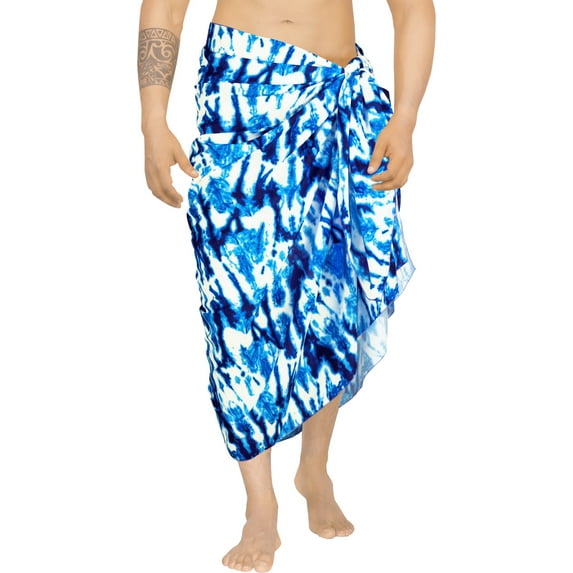 LA LEELA Men's Pareo Swim Trunk Swimwear Sarong Beach Wrap One Size Blue, Tie Dye Summer Vacation Aloha