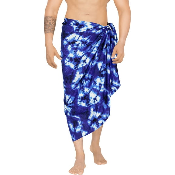 LA LEELA Men's Pareo Swim Trunk Swimwear Sarong Beach Wrap One Size Cobalt, Stripe Summer Vacation Party