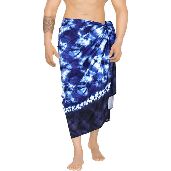 LA LEELA Men's Pareo Swim Trunk Swimwear Sarong Beach Wrap One Size Royal, Stripe Summer Vacation Party