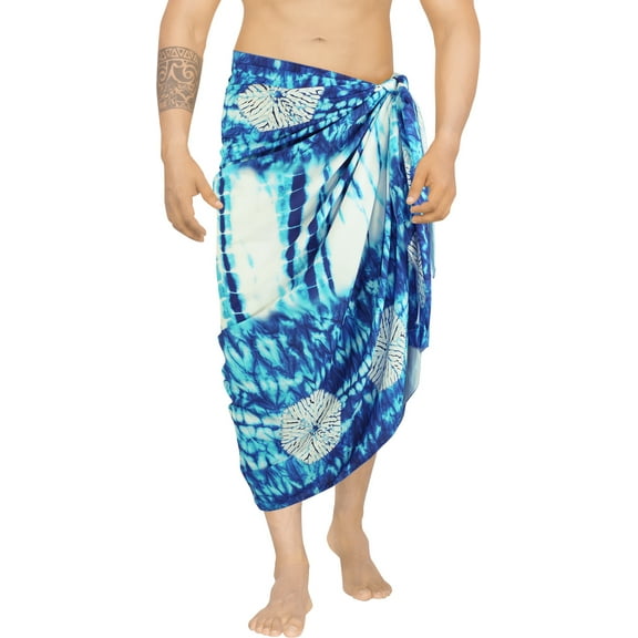 LA LEELA Men's Pareo Swim Trunk Swimwear Sarong Beach Wrap One Size Sky, Tie Dye Summer Vacation Aloha