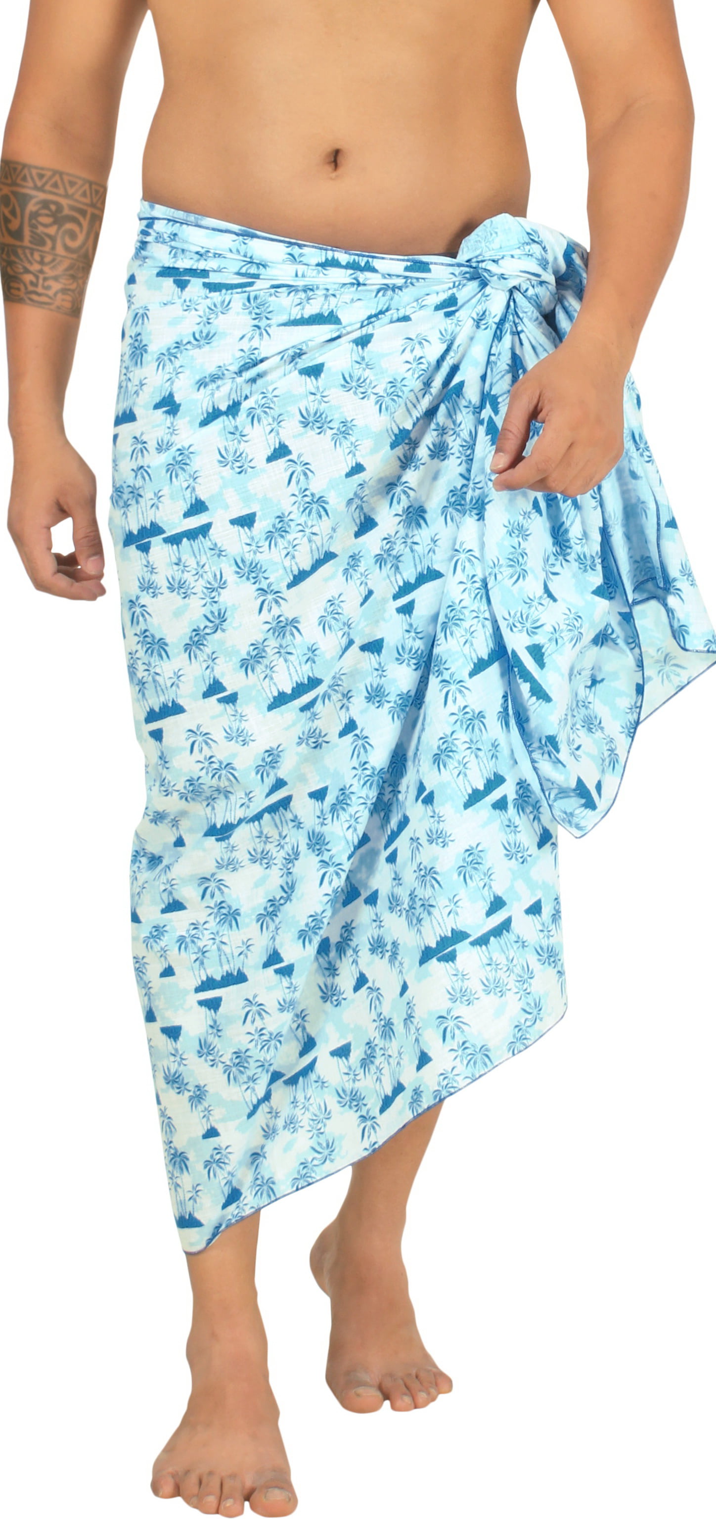 LA LEELA Men's Sulu Swimwear Samoan Cotton Linen Effect Pareo Beachwear  Wrap Swimsuits For Men One Size Cobalt, Geometric