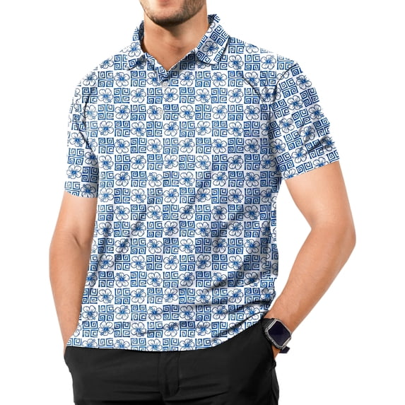 LA LEELA Men's Short Sleeves Collared Jersey Classic Fit Button Down Casual Daily T-Shirt Golf Polo Shirts for Men XXL Tropical, Blue
