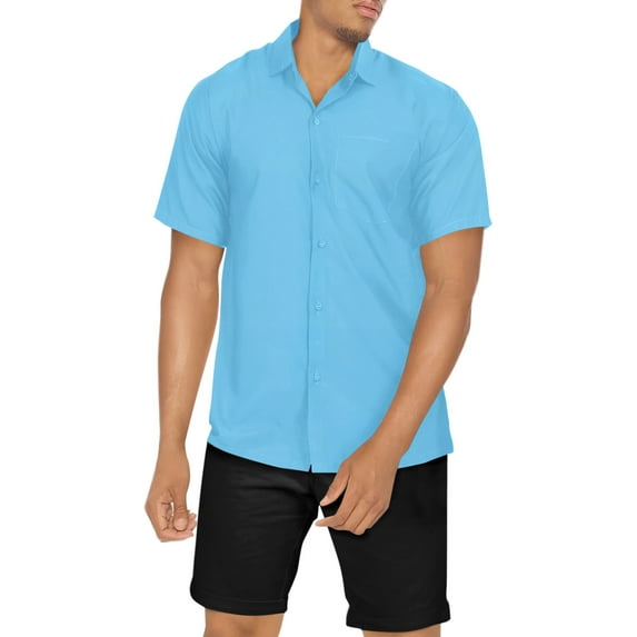 LA LEELA Men's Solid Beach Shirts Casual Short Sleeve Button Down Shirts Hawaiian Shirt for Men 5XL Sky, Plain