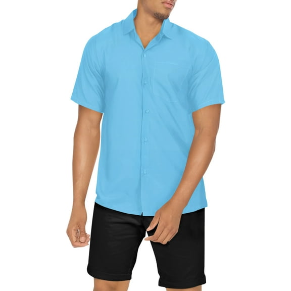 LA LEELA Men's Solid Beach Shirts Casual Short Sleeve Button Down Shirts Hawaiian Shirt for Men XXL Sky, Plain