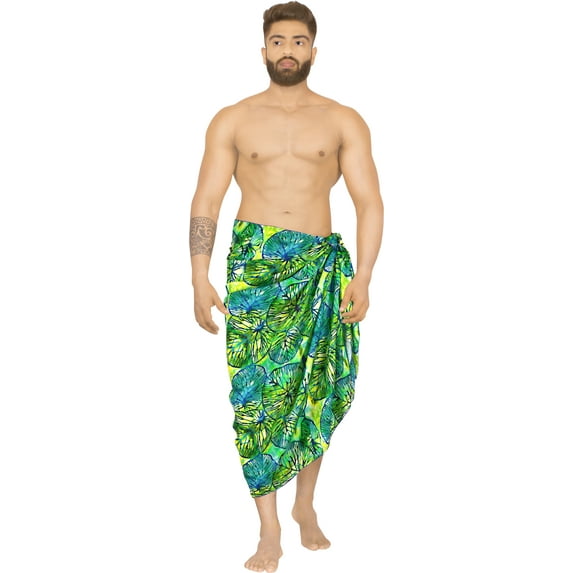 LA LEELA Men's Standard Beachwear Sarong Pareo Wrap One Size Emerald, Leafs Summer Vacation Aloha