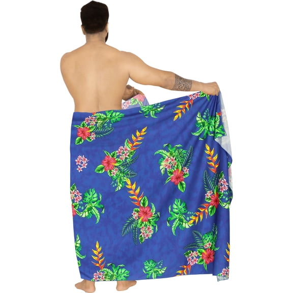 LA LEELA Men's Standard Beachwear Sarong Pareo Wrap One Size Floral, Blue Summer Vacation Party
