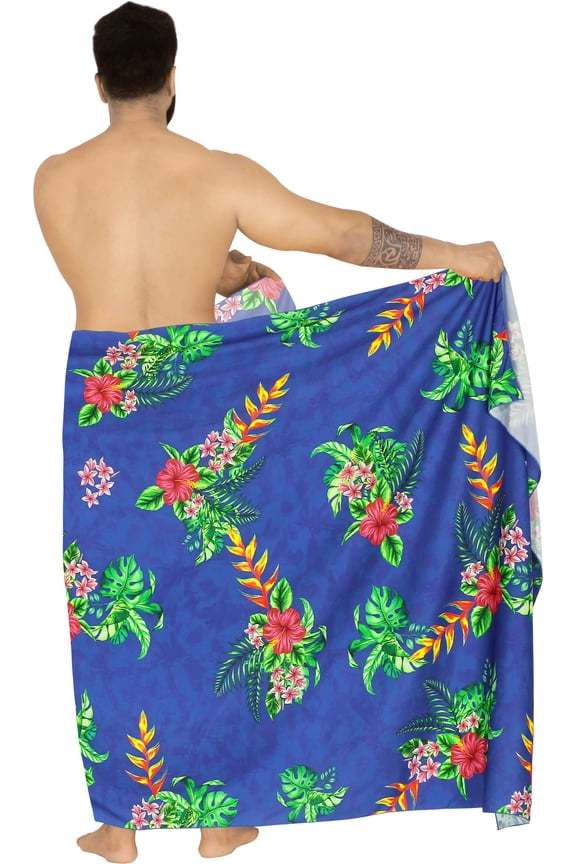Men's Standard Beachwear Sarong Pareo Wrap One Size Floral, Blue Summer Vacation Party