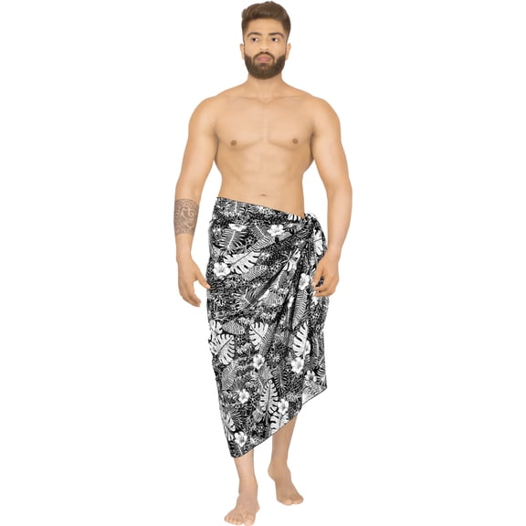 LA LEELA Men's Standard Beachwear Sarong Pareo Wrap One Size Tropical, Black Summer Vacation Party